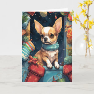Chihuahua in a Festive Christmas Stocking Card