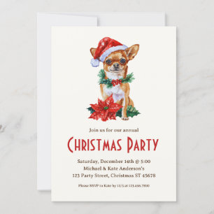 Chihuahua in a Santa Hat Cute Dog Christmas Party Invitation