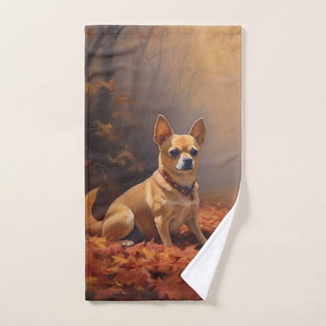 Chihuahua in Autumn Leaves Fall Inspire  Bath Towel Set (Hand Towel)