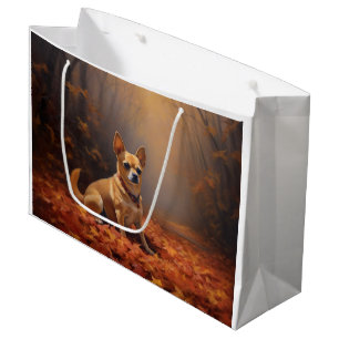 Chihuahua in Autumn Leaves Fall Inspire  Large Gift Bag