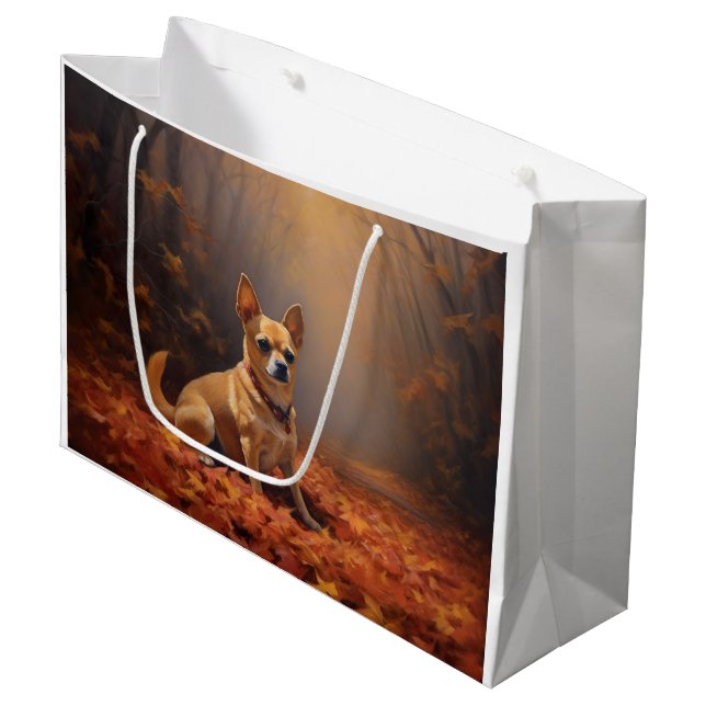 Chihuahua in Autumn Leaves Fall Inspire  Large Gift Bag (Front Angled)