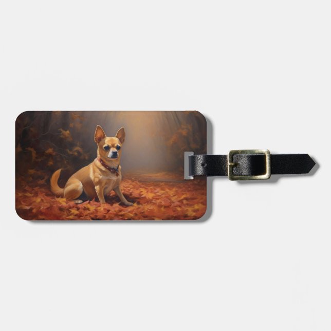 Chihuahua in Autumn Leaves Fall Inspire  Luggage Tag (Front Horizontal)