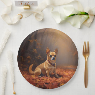 Chihuahua in Autumn Leaves Fall Inspire Paper Plate