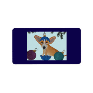 Chihuahua in broken Christmas ornament Label