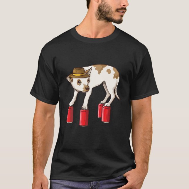 Chihuahua In Hat Balancing On Cans Meme T-Shirt (Front)
