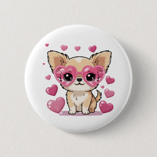 Chihuahua in Heart Sunglasses Cute Dog Love Theme 6 Cm Round Badge