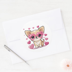 Chihuahua in Heart Sunglasses Cute Dog Love Theme Classic Round Sticker