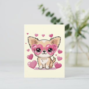 Chihuahua in Heart Sunglasses Cute Dog Love Theme Postcard