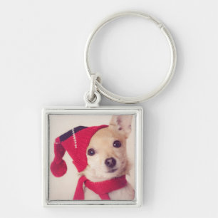 Chihuahua In Winter Cap Key Ring