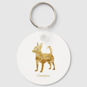 Chihuahua Keychain Personalised Gold Floral