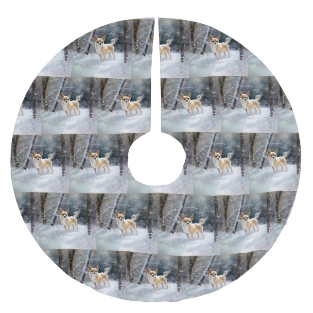 Chihuahua  Let It Snow Christmas Brushed Polyester Tree Skirt (Front)
