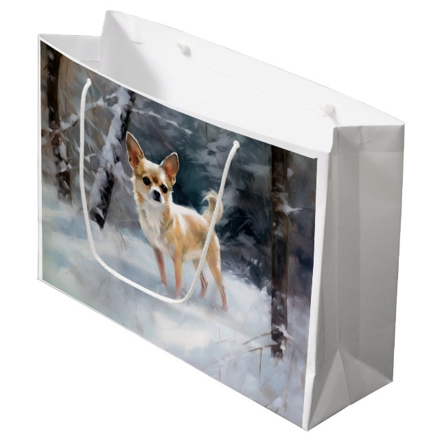 Chihuahua  Let It Snow Christmas Large Gift Bag (Front Angled)