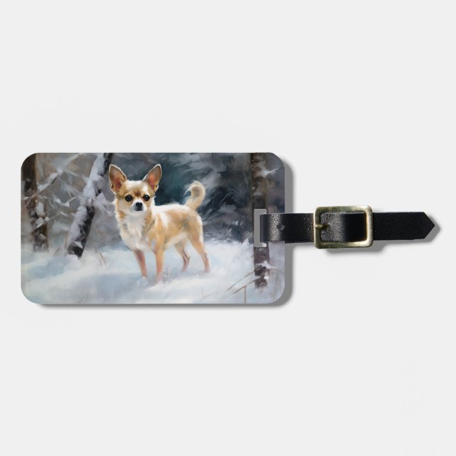 Chihuahua  Let It Snow Christmas Luggage Tag (Front Horizontal)