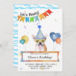 Chihuahua Lets Pawty Dog Birthday Party Invitation