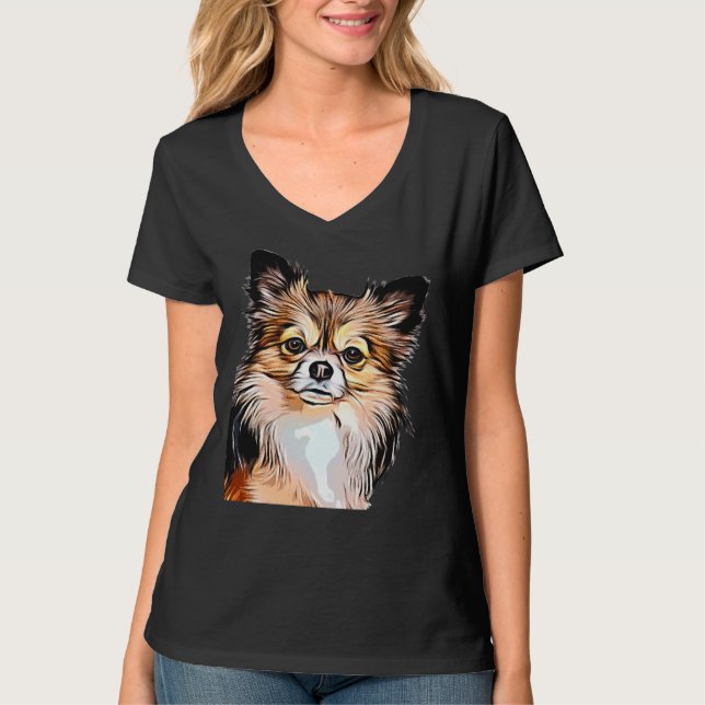 Chihuahua Long Coat Tri Colour T-Shirt (Front)
