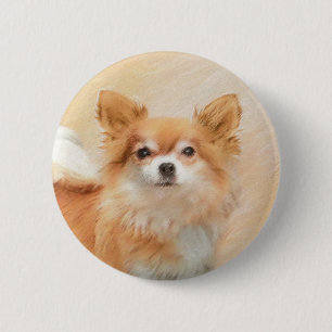 Chihuahua Long-Haired Dog Painting Original Art 6 Cm Round Badge
