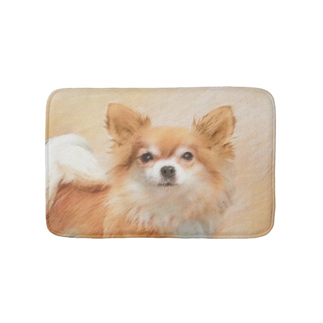 Chihuahua Long-Haired Dog Painting Original Art Bath Mat (Front)