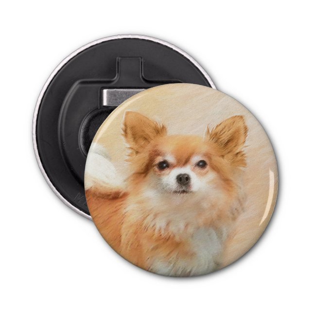 Chihuahua Long-Haired Dog Painting Original Art Bottle Opener (Front)