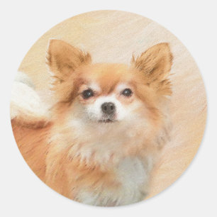 Chihuahua Long-Haired Dog Painting Original Art Classic Round Sticker