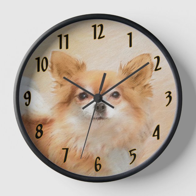 Chihuahua Long-Haired Dog Painting Original Art Clock (Front)
