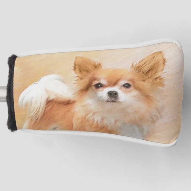 Chihuahua Long-Haired Dog Painting Original Art Golf Head Cover (Front)