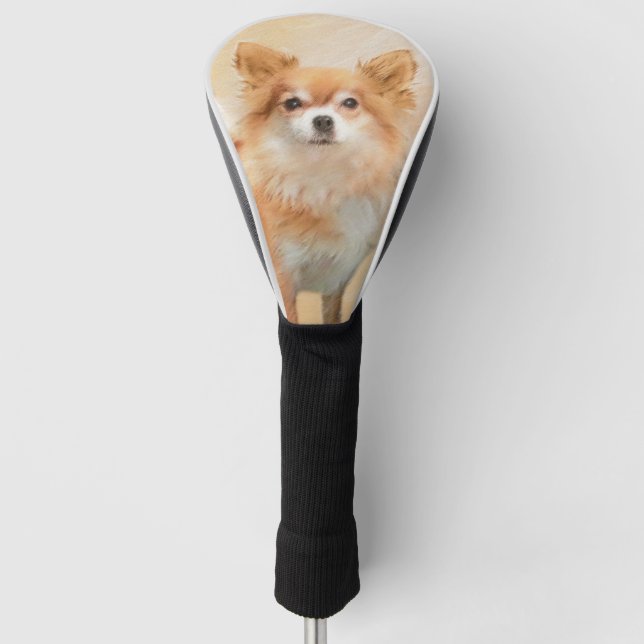 Chihuahua Long-Haired Dog Painting Original Art Golf Head Cover (Front)
