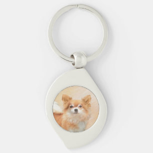 Chihuahua Long-Haired Dog Painting Original Art Key Ring