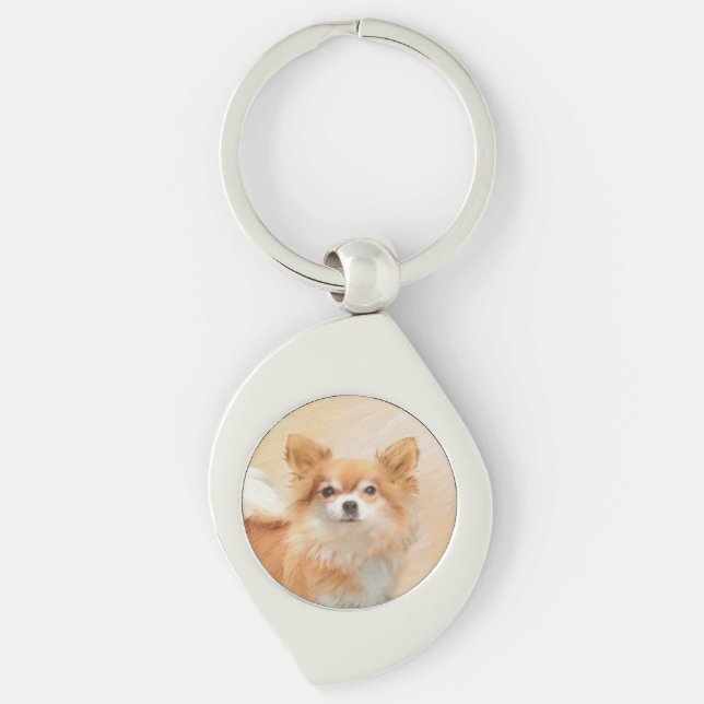 Chihuahua Long-Haired Dog Painting Original Art Key Ring (Front)