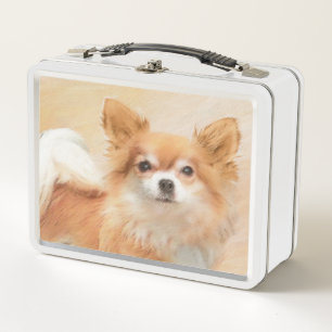 Chihuahua Long-Haired Dog Painting Original Art Metal Lunch Box