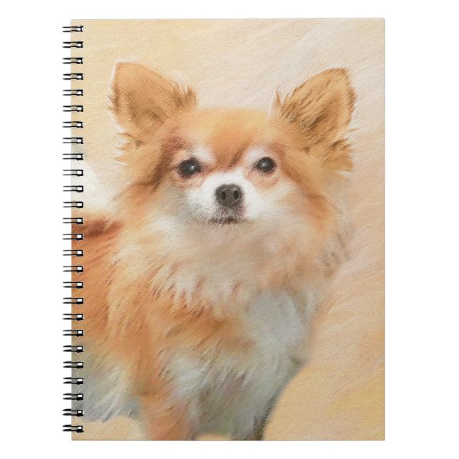 Chihuahua Long-Haired Dog Painting Original Art Notebook (Front)