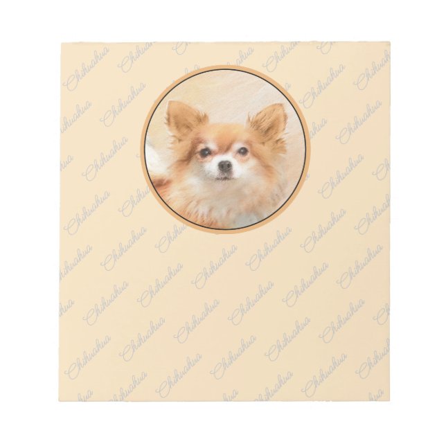 Chihuahua Long-Haired Dog Painting Original Art Notepad (Front)