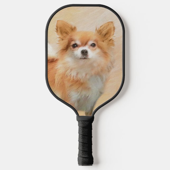 Chihuahua Long-Haired Dog Painting Original Art Pickleball Paddle (Front)