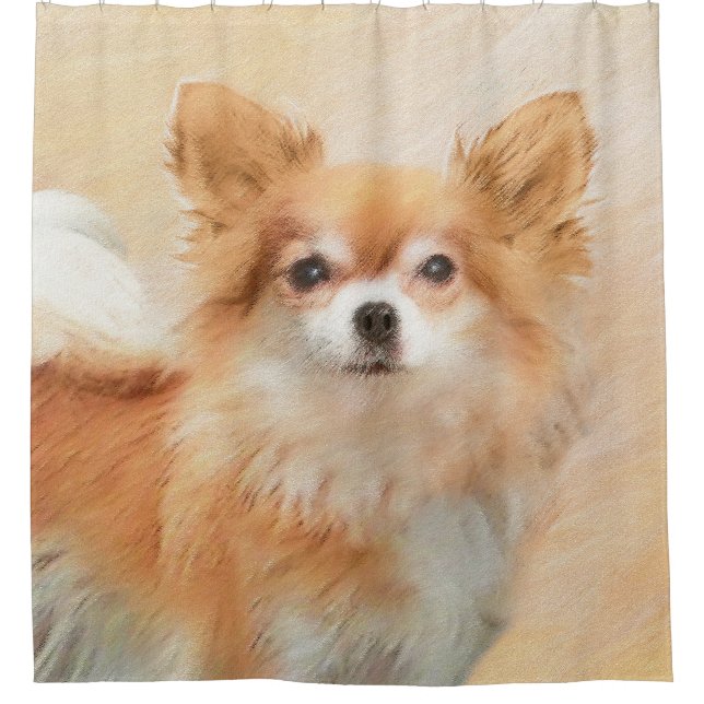 Chihuahua Long-Haired Dog Painting Original Art Shower Curtain (Front)