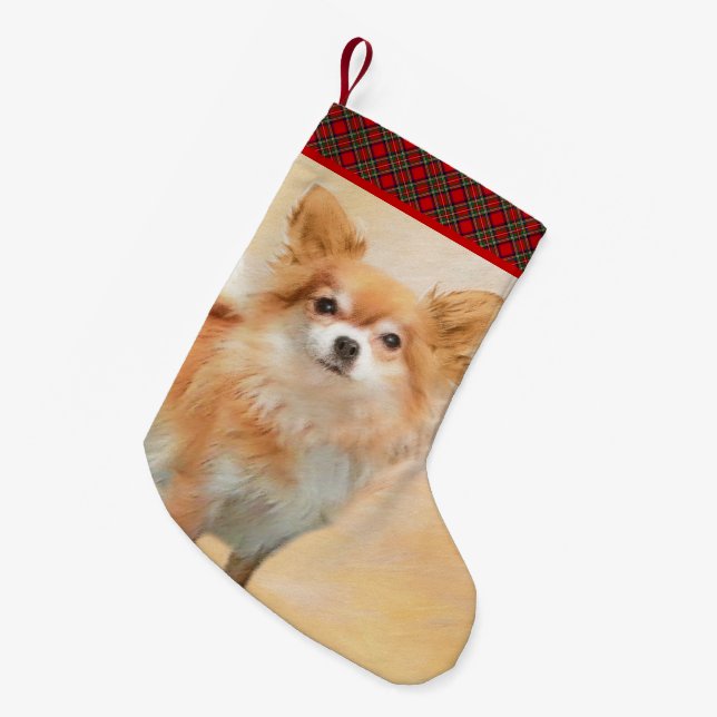 Chihuahua Long-Haired Dog Painting Original Art Small Christmas Stocking (Front (Hanging))