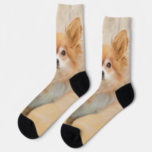 Chihuahua Long-Haired Dog Painting Original Art Socks