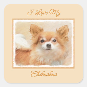Chihuahua Long-Haired Dog Painting Original Art Square Sticker