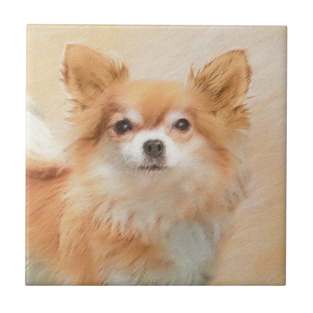 Chihuahua Long-Haired Dog Painting Original Art Tile (Front)