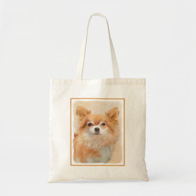Chihuahua Long-Haired Dog Painting Original Art Tote Bag (Front)