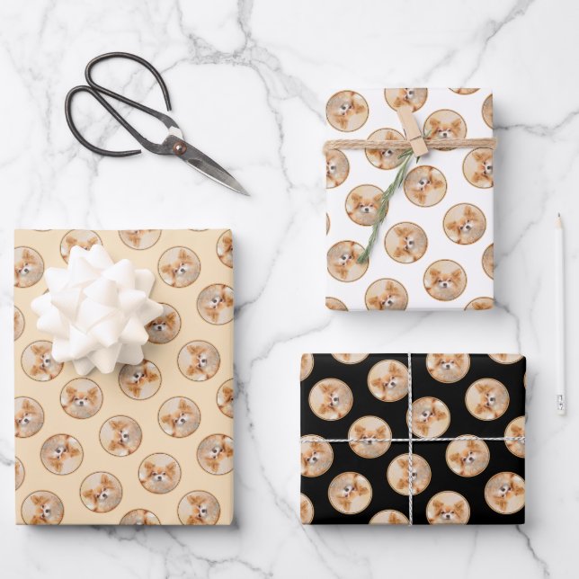 Chihuahua Long-Haired Painting Original Dog Art Wrapping Paper Sheet (Front)