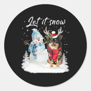 Chihuahua Long Haired Santa Dog Christmas Snowman  Classic Round Sticker
