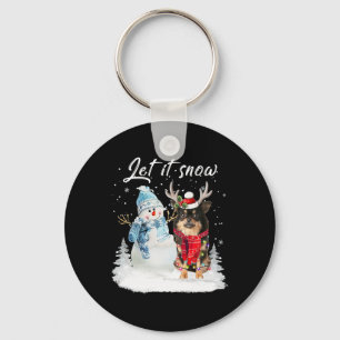 Chihuahua Long Haired Santa Dog Christmas Snowman Key Ring