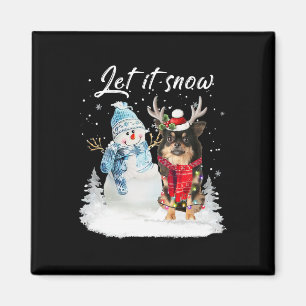 Chihuahua Long Haired Santa Dog Christmas Snowman  Magnet