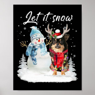 Chihuahua Long Haired Santa Dog Christmas Snowman Poster