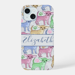 Chihuahua Lover Colourful Pattern Add Name iPhone 15 Case