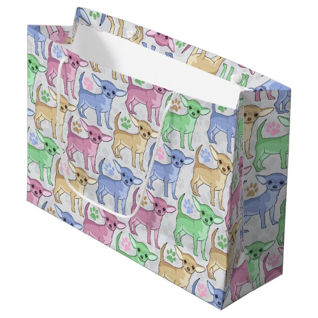 Chihuahua Lover Colourful Pattern Large Gift Bag (Front Angled)