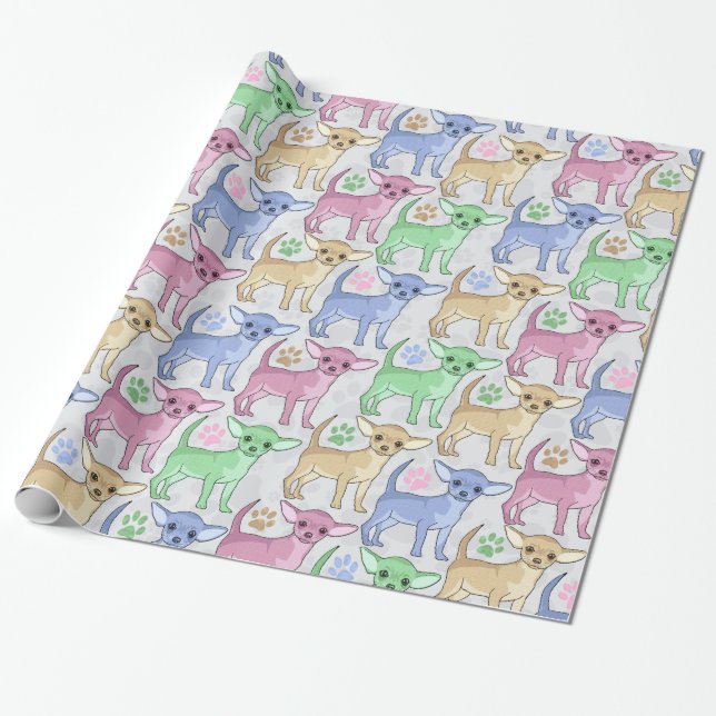 Chihuahua Lover Colourful Pattern Wrapping Paper (Unrolled)