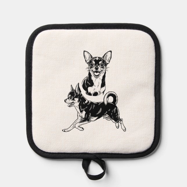 Chihuahua Lover's Delight Dynamic Duo in Black Pot Holder (Front)