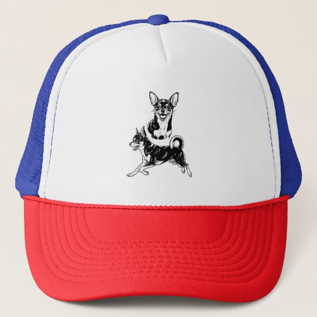 Chihuahua Lover's Delight Dynamic Duo in Black Trucker Hat (Front)