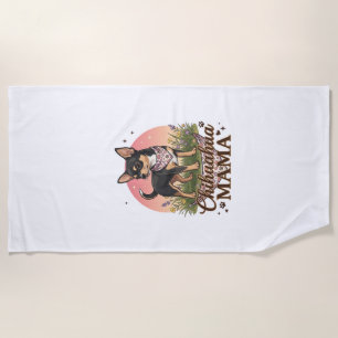 Chihuahua Mama Dog Pink Floral Bandana_1 Beach Towel