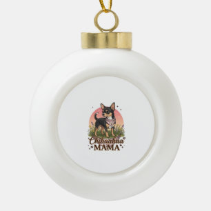 Chihuahua Mama Dog Pink Floral Bandana_1 Ceramic Ball Christmas Ornament